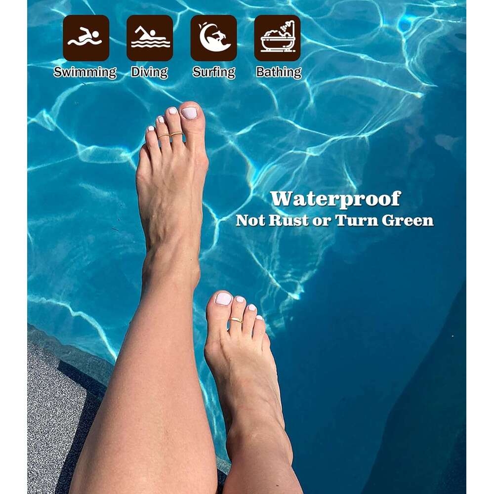 Ladies' fashion 14K gold filled set, thin strap beach foot jewelry, summer opening adjustable toe ring