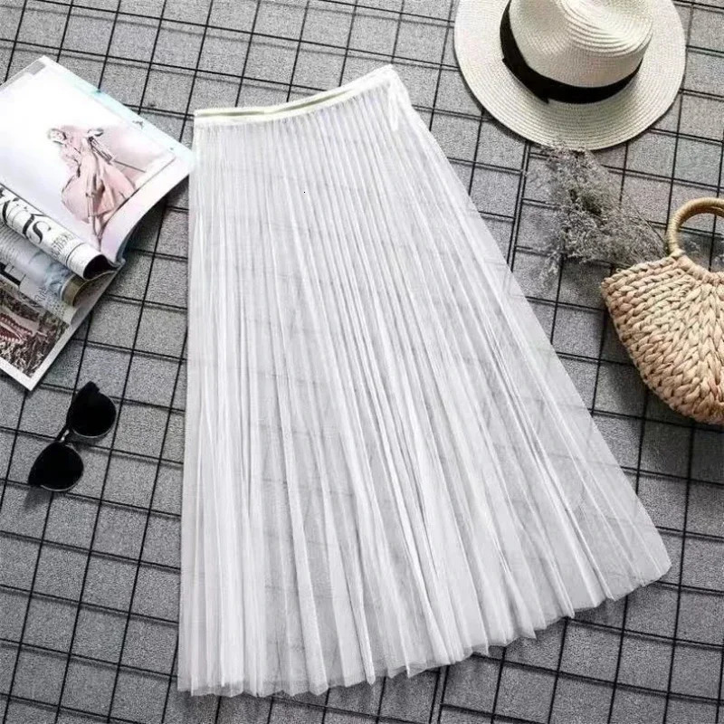 Transparent Sexy Lace Mesh Skirt Elastic High Waist Black White Tulle Mini Skirts Korean Fashion 250513Z
