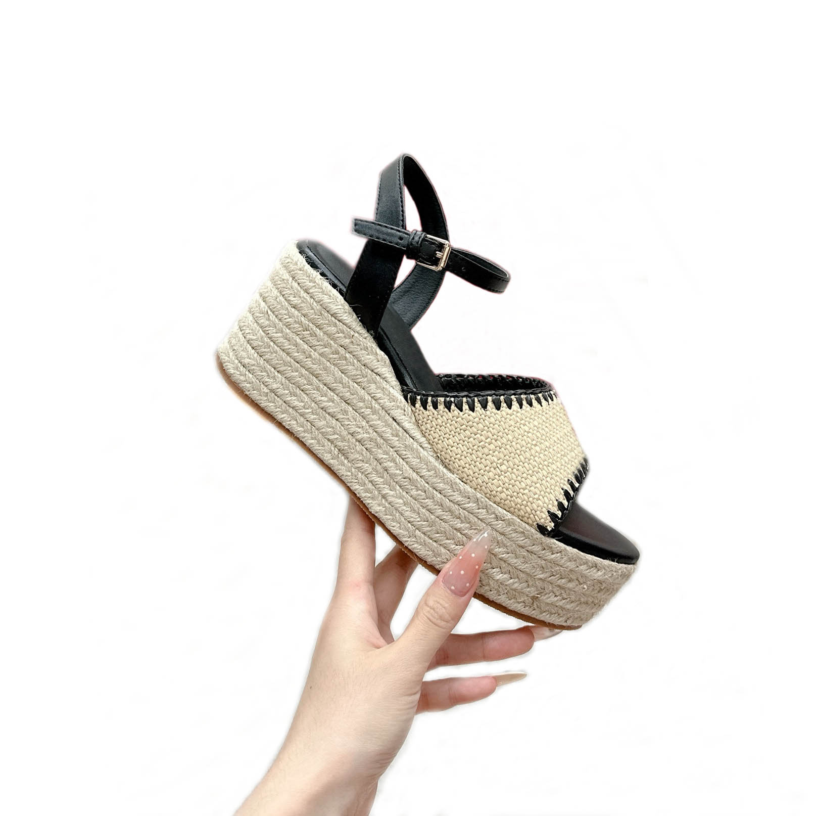 New spring/summer 2025 hemp rope wedge sandals! Full of luxury, retro and fashionable, with a stunning cowhide print on the feet 35-41