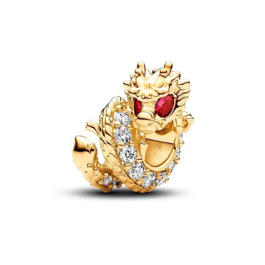 2025 NEW Sparking Gold Plated Charm Beads Fit Original 925 Silver Bracelet DIY Jewelry Gift Bow Double Heart Split Dangle XJ250523