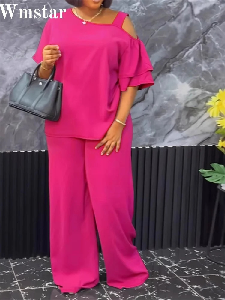 Wmstar Plus Size Two Piece Set Women Casual Top and Pants Sets Wide Legsummer Clothes Matching Suit Wholesale Drop 2025 250516Z