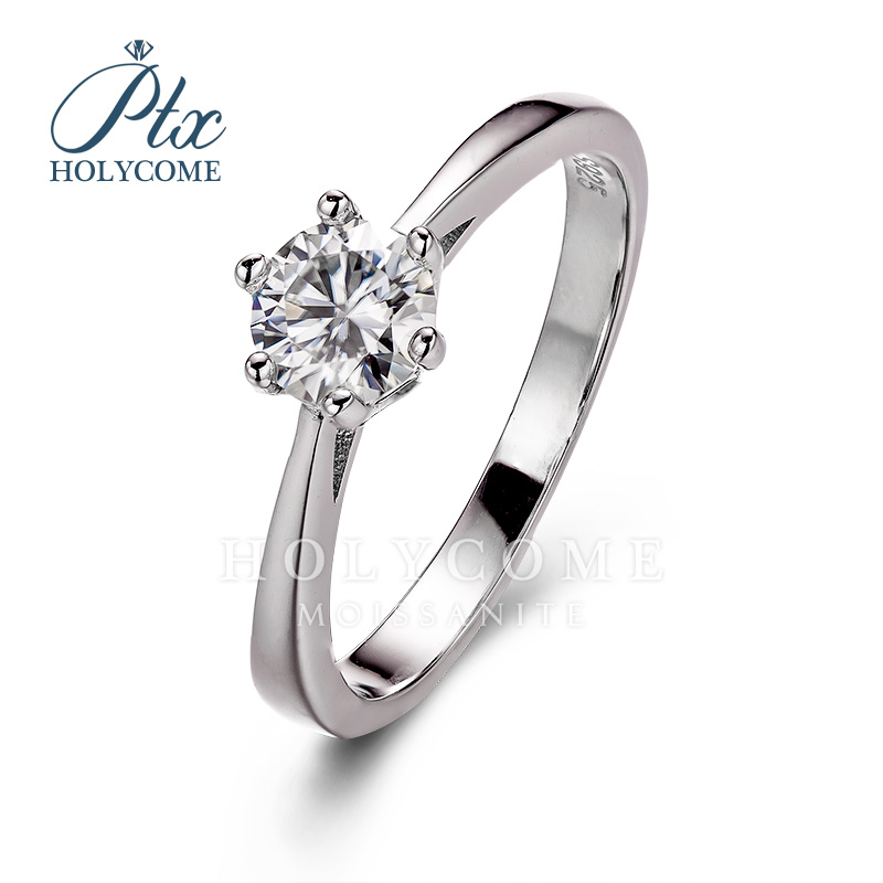 Classic Six Claw 0.5CT Moissanite Ring S925 Sterling Silver 18-karat Gold Plated D Color VVS Moissanite Diamond Ring Recommended Style for Women