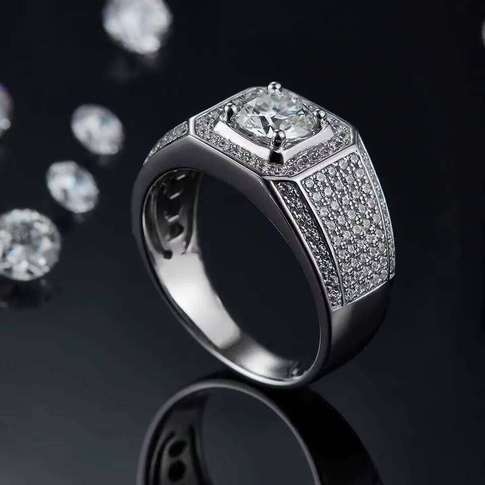 High Quality Jewelry VVS Moissanite Platinum Plated Engagement Sterling Sier Wedding Heavy Solid Big Finger Men