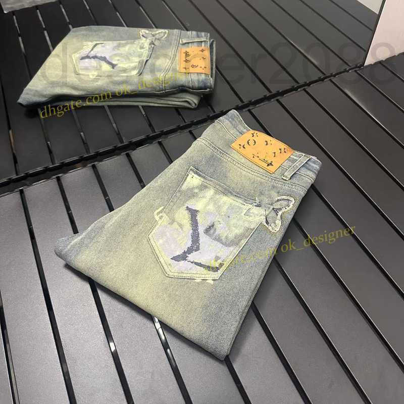 Men's Jeans Designer new brand jeans for men luxury casual breathable splashed ink letter printed high street straight leg pants versatile pants mirror quality HZIP