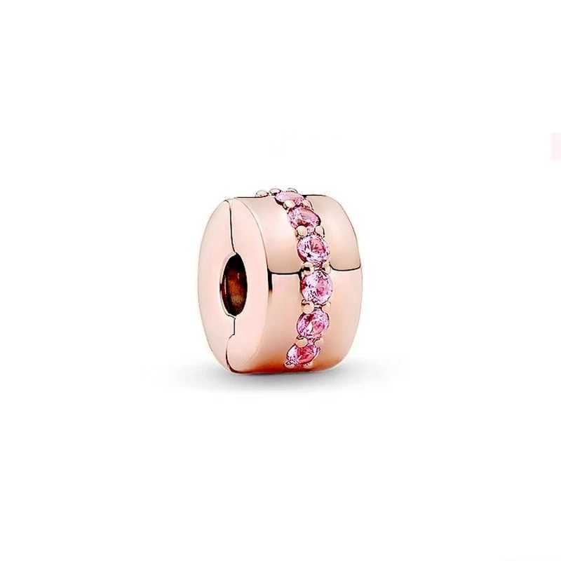 Hot Sale Sparkling ClearRose GoldPink Row Pav Clip Charm Bead Gift Fit Original 925 Sterling Silver Pan Bracelet DIY Jewelry XJ250523