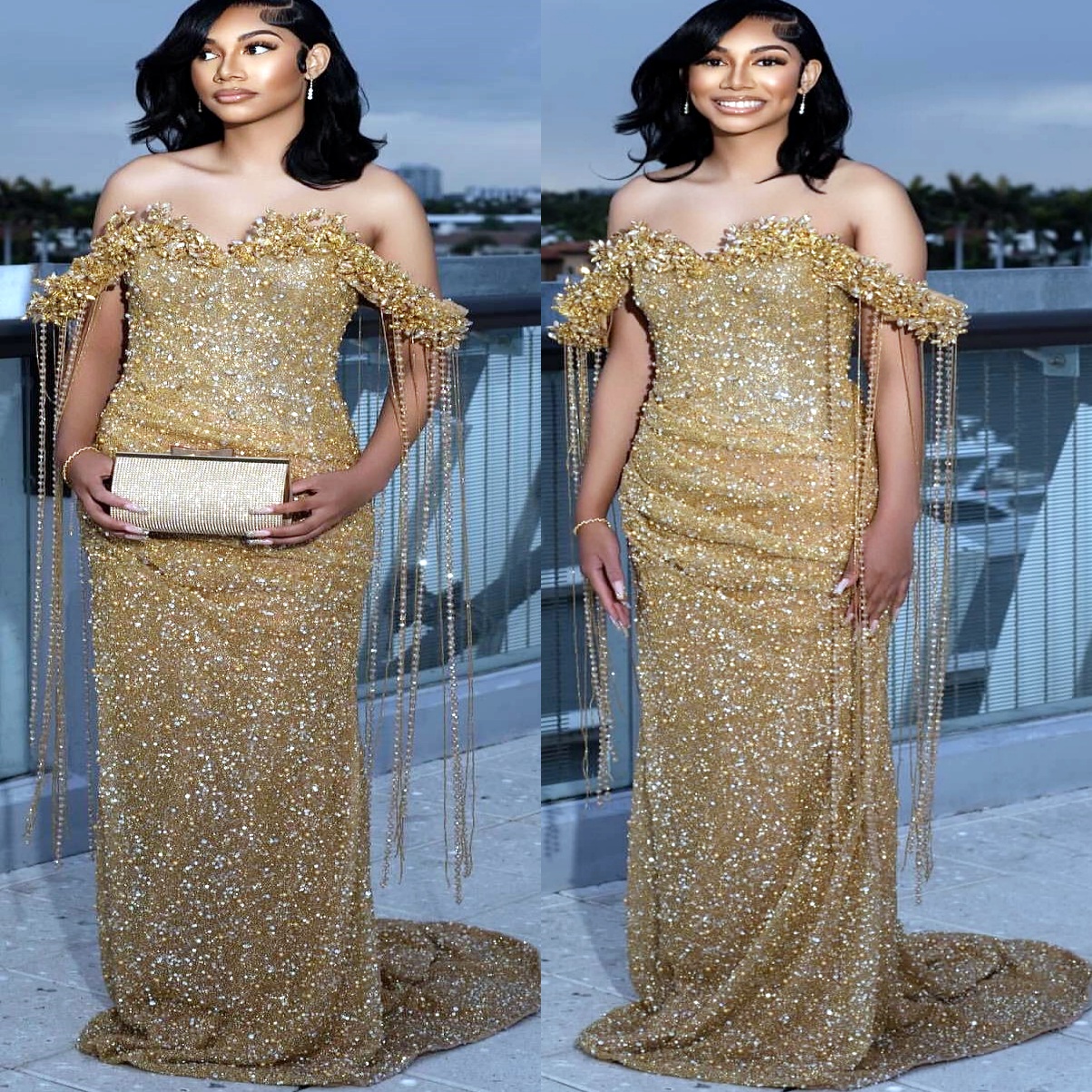 Gold Mermaid Prom Dresses 2025 Sequined Crystals Sweetheart Evening Formal Party Second Birthday Engagement Gowns Plus Size Dress For Special Occasion