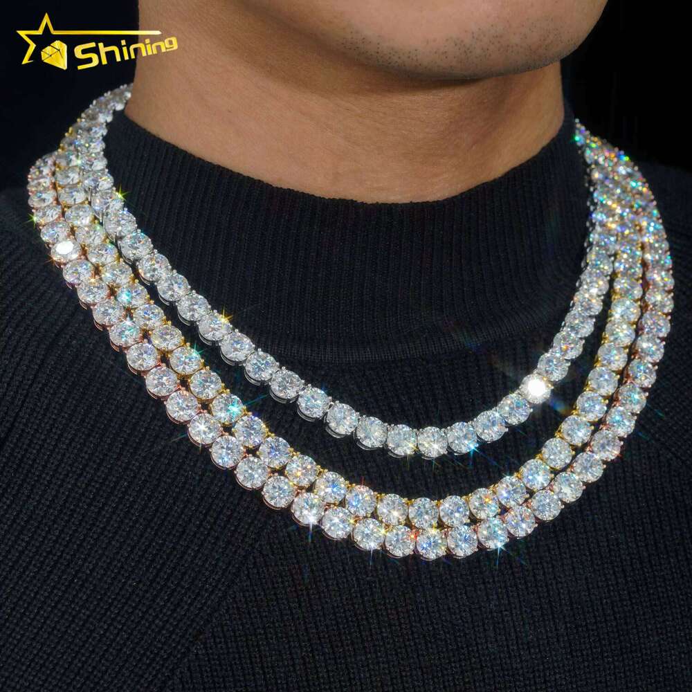 New Stock 8Mm 10Mm Big Hip Hop Necklace Bling Sier Gold Plated Claw Set Lab Dia Moissanite Tennis Chain