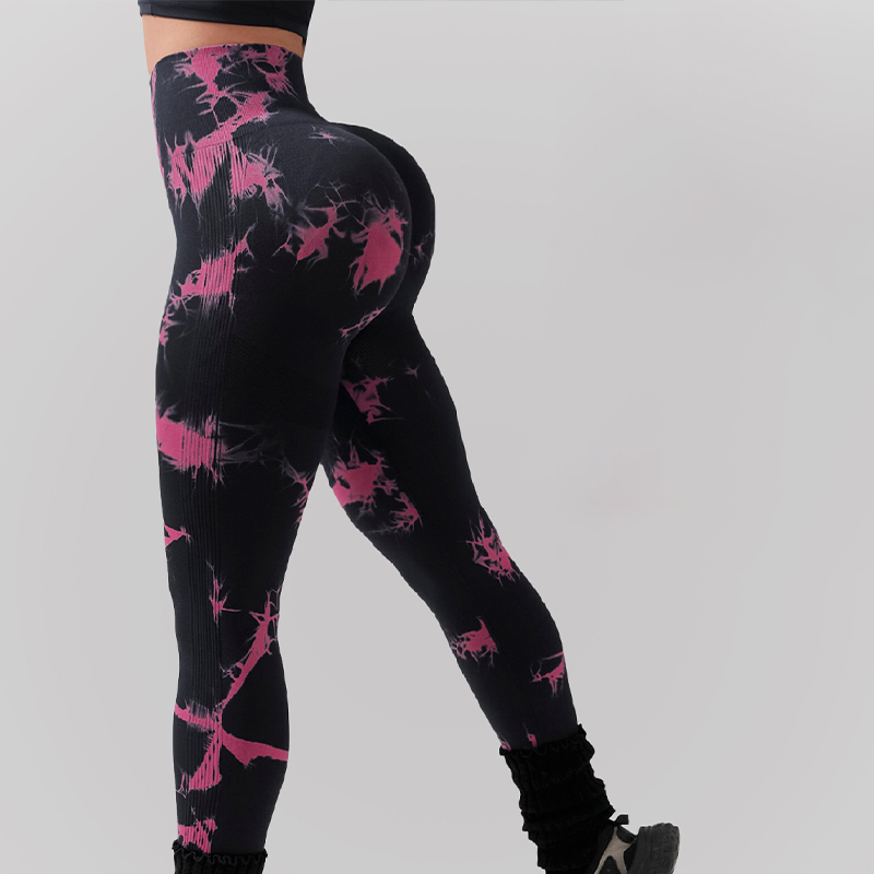 Women's Seamless Tie-Dye Yoga Pants - Peach Hip Print High-Waist Hip-Lifting Athletic Leggings