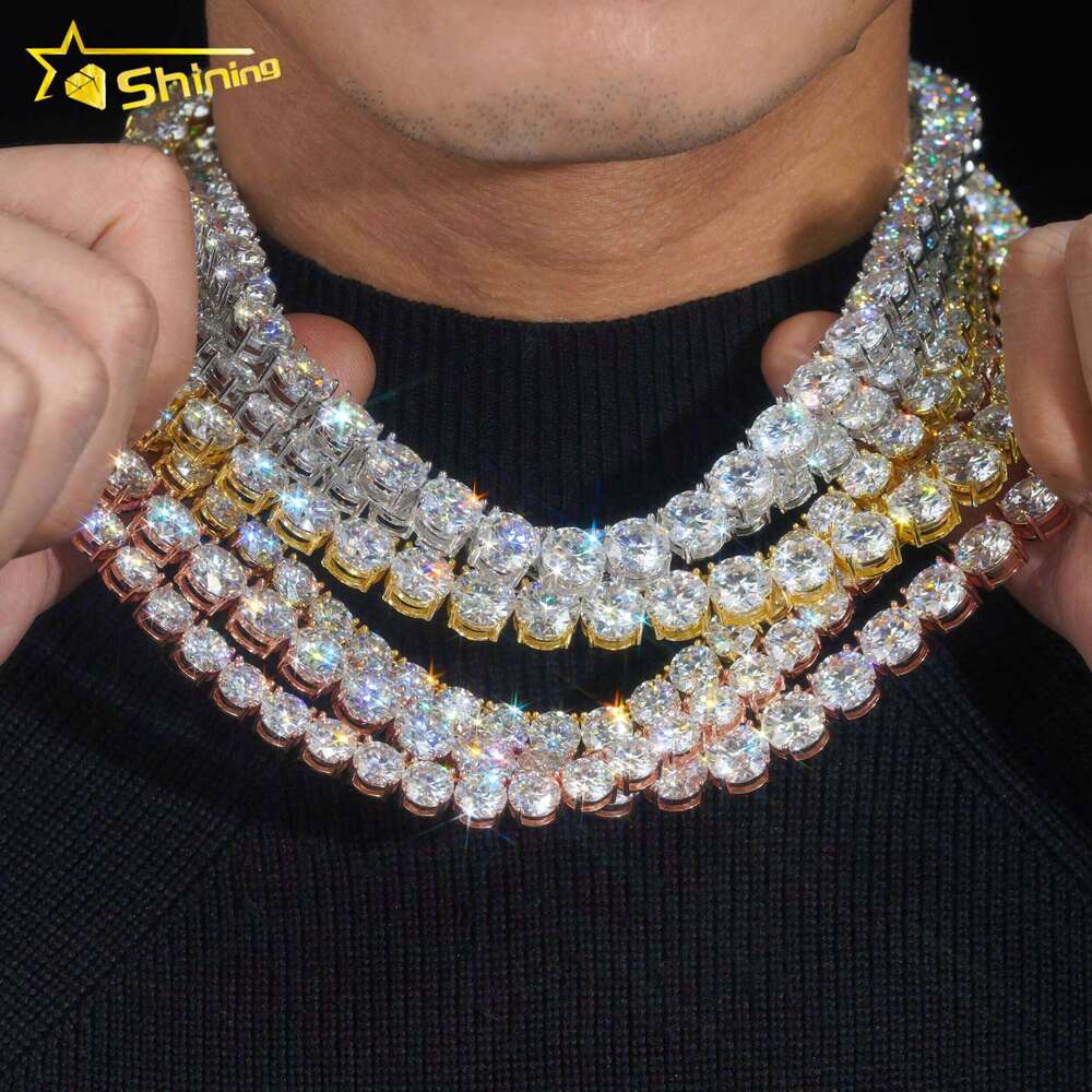 New Stock 8Mm 10Mm Big Hip Hop Necklace Bling Sier Gold Plated Claw Set Lab Dia Moissanite Tennis Chain