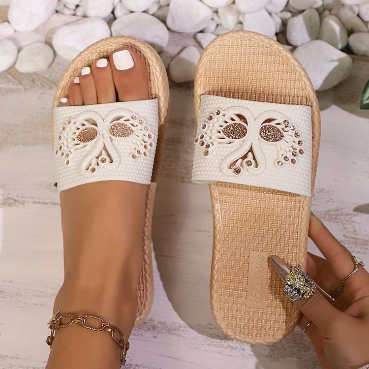 Exquisite Rhinestones Fashionable Linen Sandals Designer Sandals 2025 Home Anti Slip Flat Bottomed Silent New Chinese Style Four Season Women's S