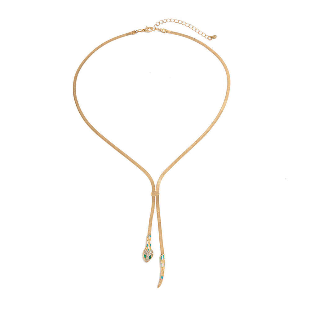 Geometric Flat Woven Alloy Necklace with Minimalist Tassel Pendant Adjustable Collarbone Chain for Modern Layering Gold and White K
