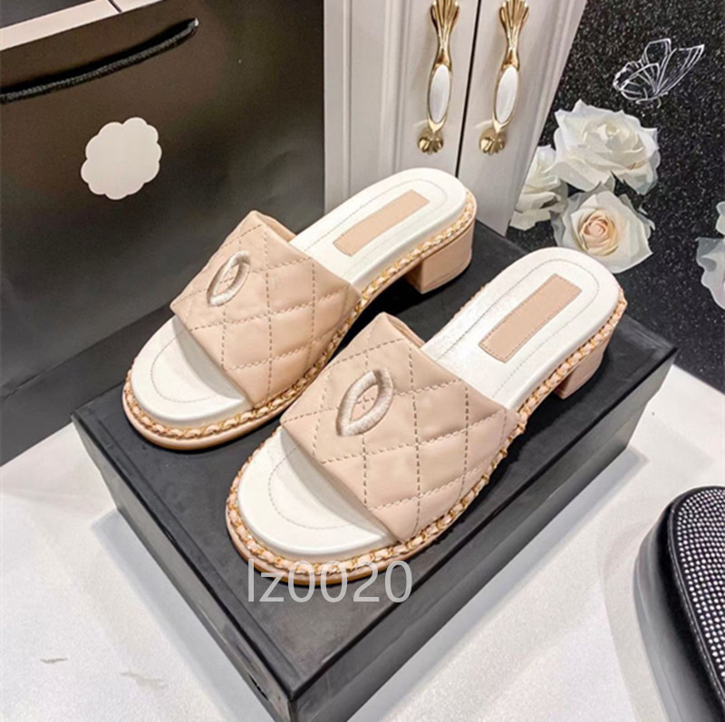 Designer shoes Free Shipping slides designer Slippers for womans Coarse heeled sandals fashion summer casual Square Toe slipper outdoor Indoor shoes women slider