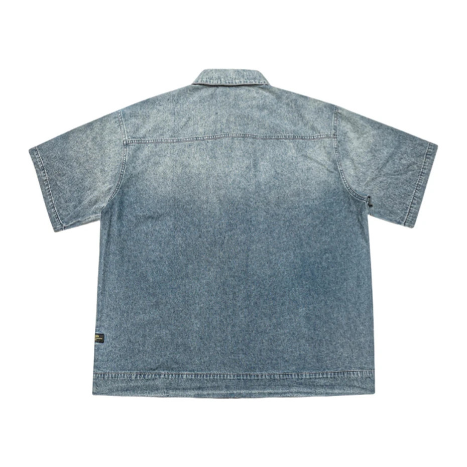 Oversized Mens Denim Shirts Streetwear Harajuku Washed Casual Jeans Blouse Men Vintage Japan Style Short Sleeve Unisex 250519