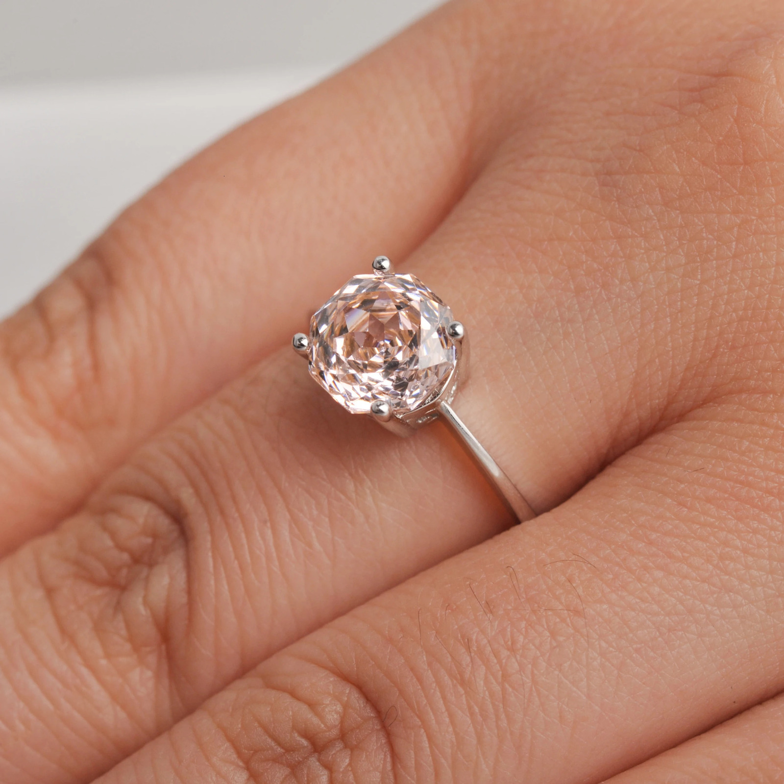 Potiy 2ct Octagon Rose Cut Morganite Pink Cubic Zirconia Solitaire Ring 925 Sterling Silver Jewelry Gift for Women with 250604