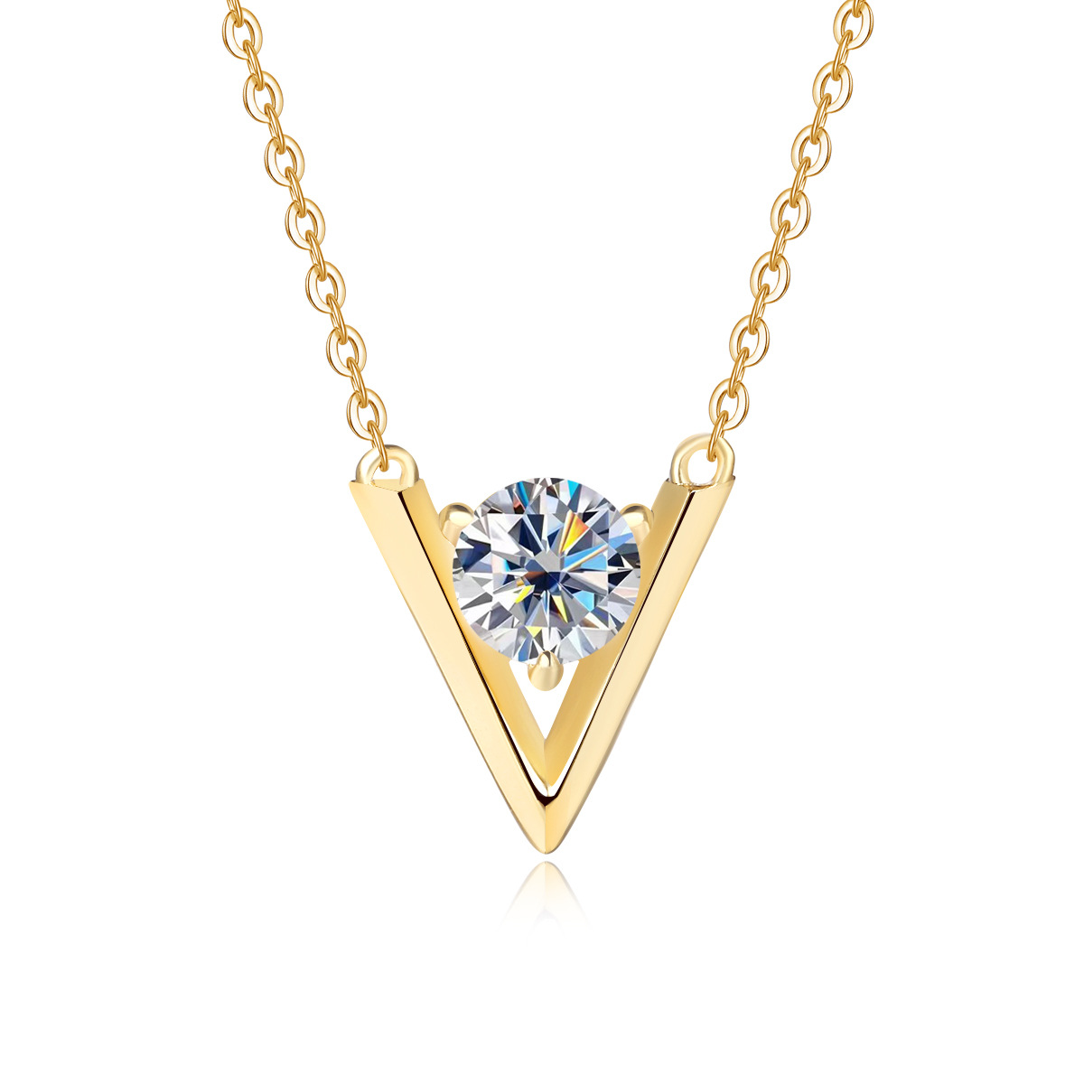 S925 Sterling Silver Moissanite V-Shape Necklace, Minimalist High-End Fashion Clavicle Chain, Luxury Niche Design Jewelry for Women