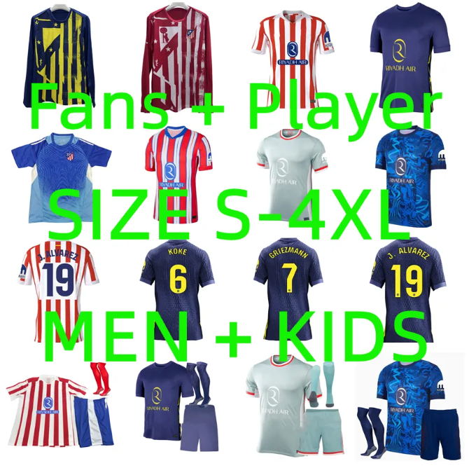 2025 2026 Atletico MadridS R.DE PAUL GRIEZMANN Soccer Jerseys 24 25 26 Player version J.ALVAREZ M.LLORENTE Sorloth GIULIANO camisetas de futbol Men kids fooball shirt