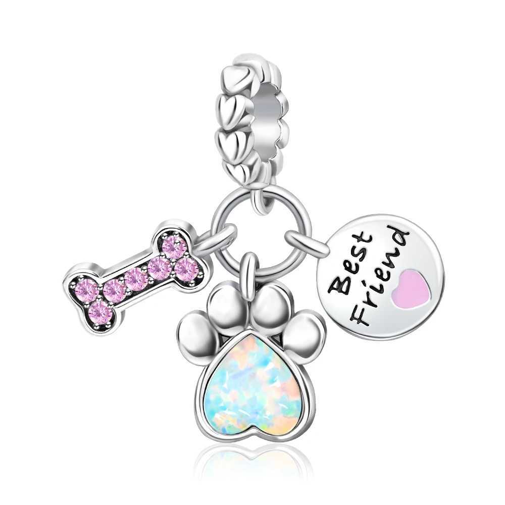 925 Sterling Silver Pink Cats Dogs Claw Bone Animal Charms Beads Fit 925 Original Bracelets DIY Birthday Jewelry Making XJ250523