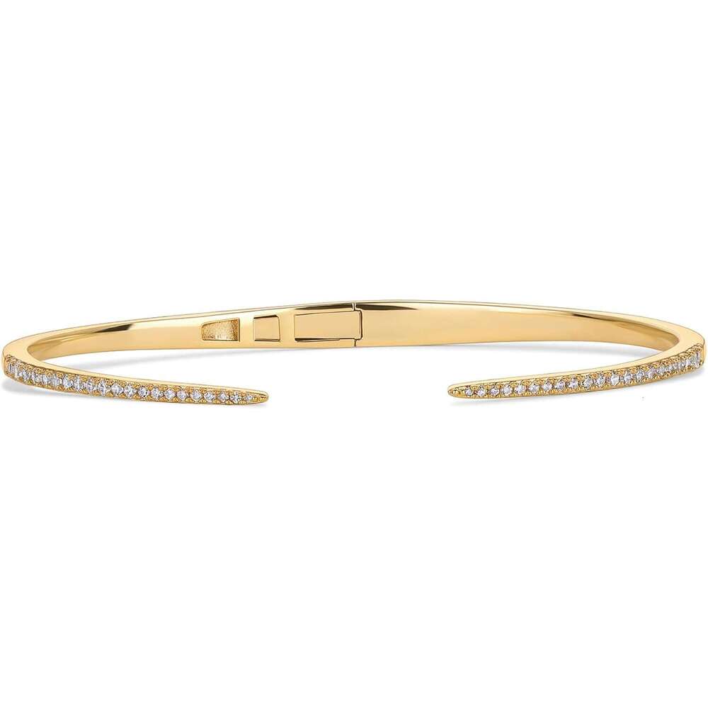 14K Gold Plated Cubic Zirconia Claw Bangle Bracelet | Elegant CZ Cuff Bracelets for Women