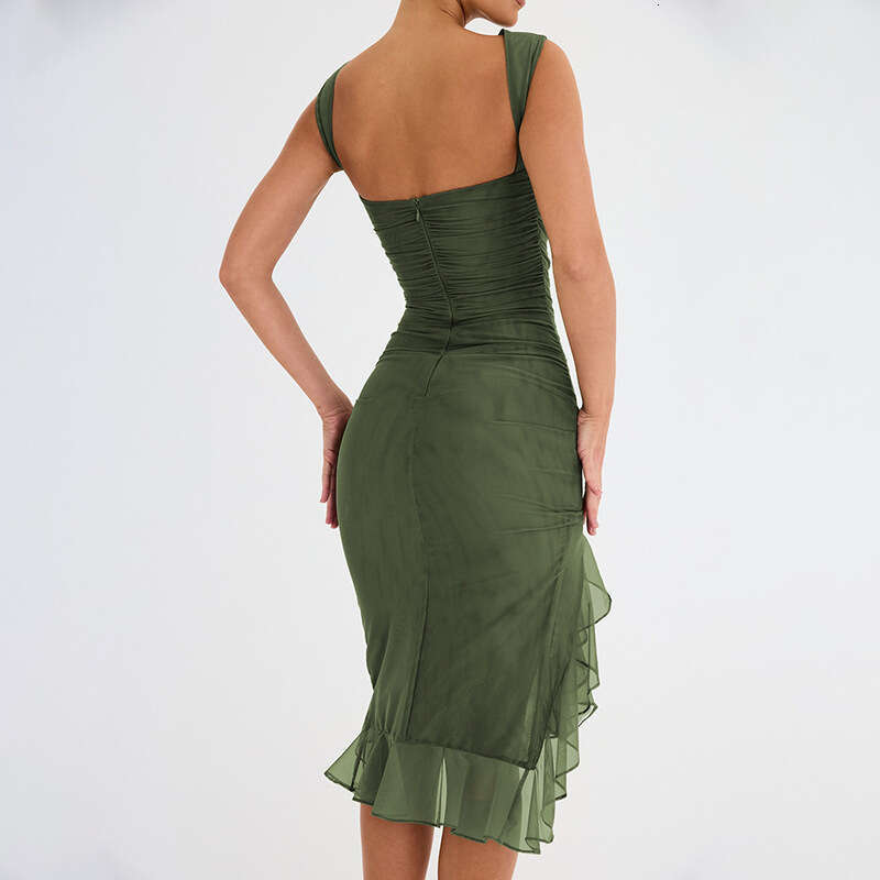 Halter Whit Maxi Dresses Women S Spring Summer New Fashionable Round Neck Sleeveless Sexy Tight Backless Pleated Mid Length Dress Prom Sexy Dress