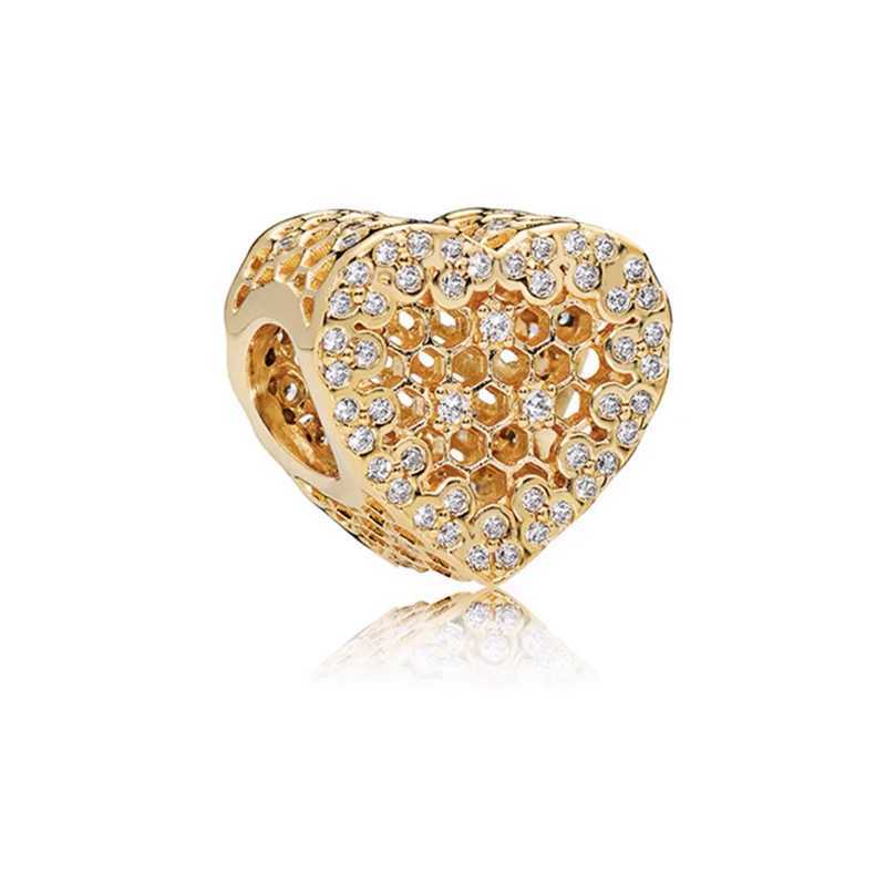 Authentic Fine Golden Pendant Eternal Heart-Shaped Charm Beads Fit Original European 925 Silver Bracelet DIY Women Jewelry GiftsXJ250523