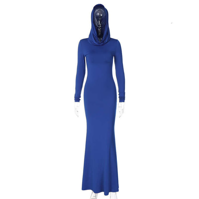 Halter Whit Maxi Dresses Wind Women S Clothing Autumn New Product Fashionable Temperament Solid Color Slim Fit Hooded Long Sleeved Dress Prom Sexy Dre