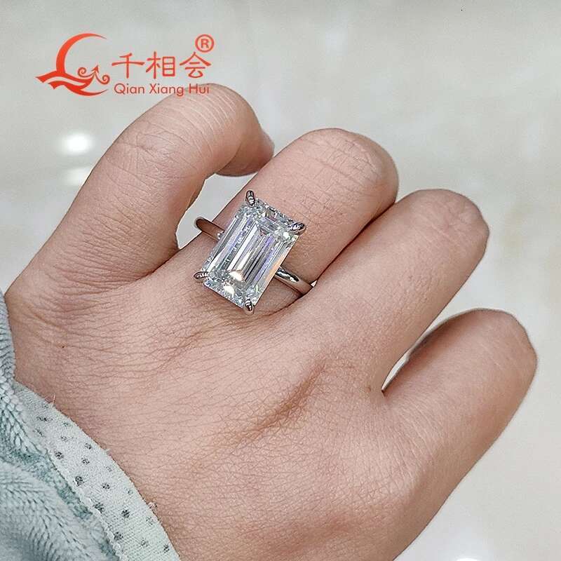 9*14mm Emerald Cut Moissanite Ring round Shape 925 Sterling Silver VVS Quality Men Women Diamond Jewelry Wedding Engagement Gift