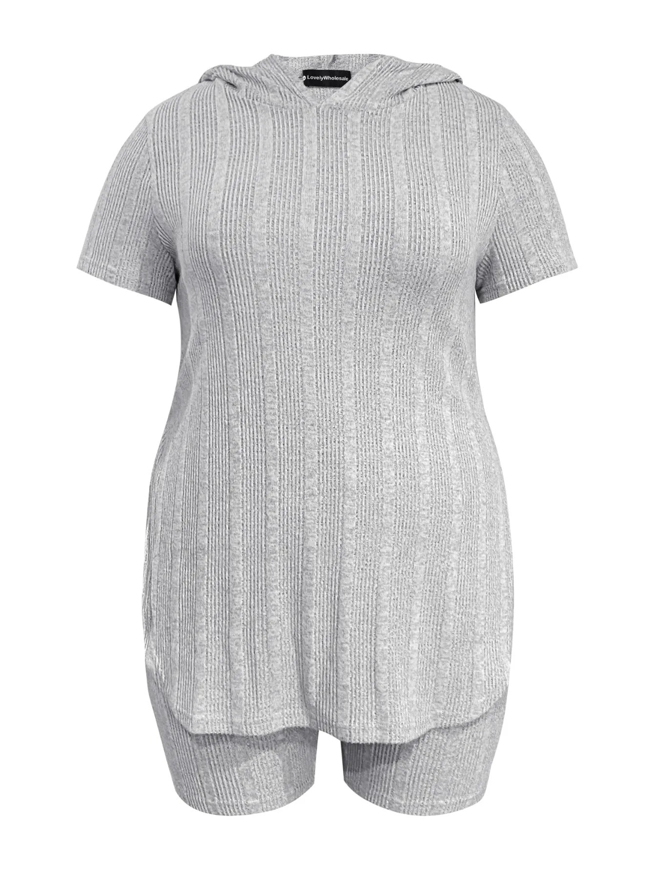 LW plus Size TwoPiece Set casual sport womens matching sets Hooded Short Sleeve Top And Shorts Ensemble for Women 250516Z