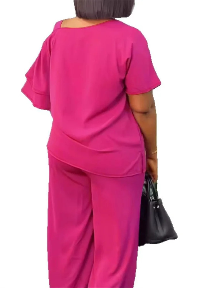 Wmstar Plus Size Two Piece Set Women Casual Top and Pants Sets Wide Legsummer Clothes Matching Suit Wholesale Drop 2025 250516Z