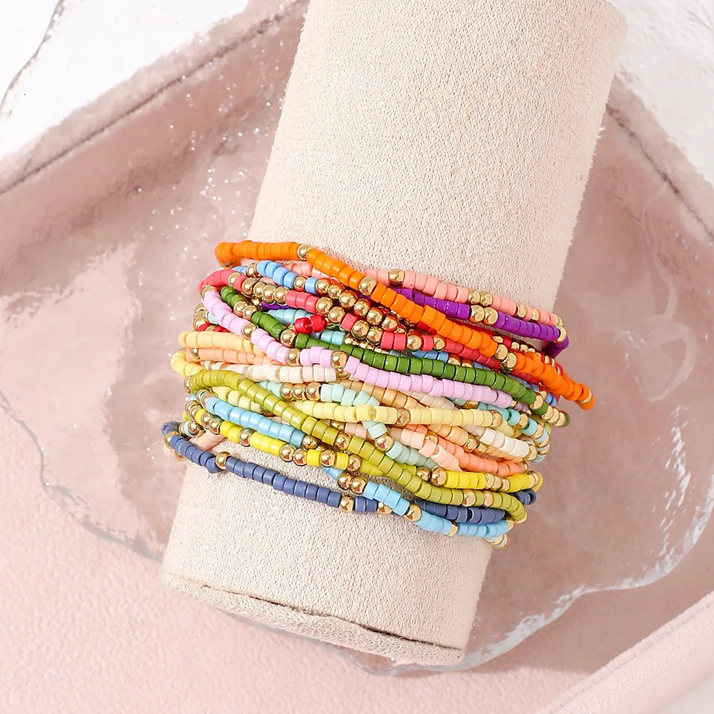 Bohemian Style Beaded Bracelet Set For Women Colorful Beads Stretchy Strand Chain Bangle Girls Summer Beach Vacation Jewelry 250521