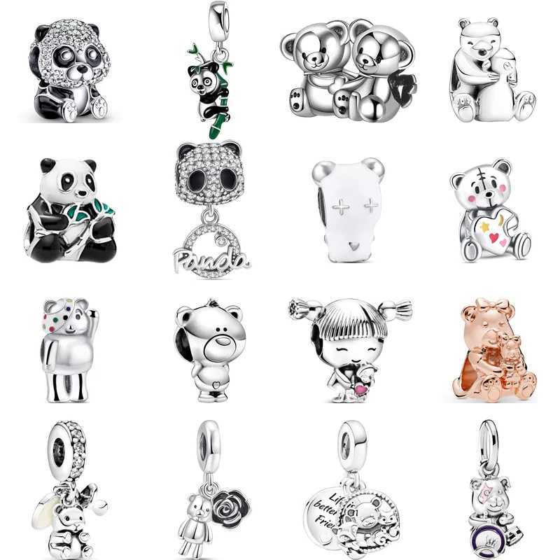 925 Silver Cartoon Cute Black White Panda Bear Polar Bear Pendant Classic Beads Fit Original Pantaro Charms Bracelet DIY Jewelry XJ250523