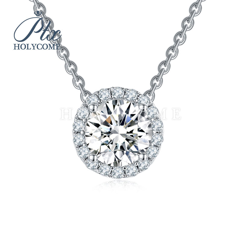 Fashion halo Round Brilliant Diamond Pendant Necklace 925 Sterling Silver Rhodium Plated 1CT D Color VVS Moissanite Jewelry for Women