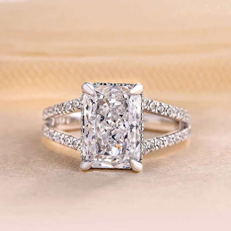 European Style Double Band Princess Cut Engagement Ring