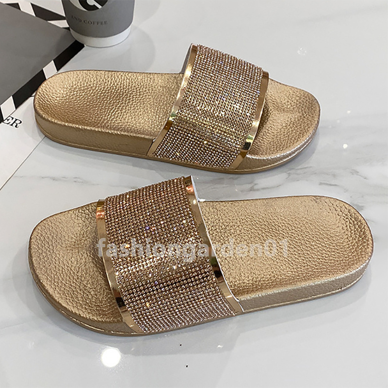 free shipping slides designer women glitter diamond sandals flats soft-soled slippers women non-slip slipper summer beach slide casual luxury fashion 