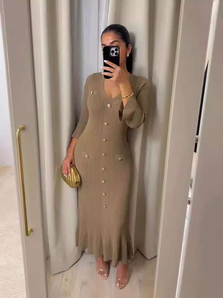 Halter Whit Maxi Dresses Autumn Winter Fashion Length Slim Fit And Slimming Knitted Long Sleeved Dress Prom Sexy Dress