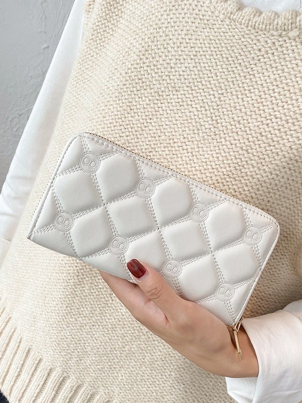 Ladies purse new simple fashion embroidery line long single zipper handbag large capacity wallet mobile phone bag 2025