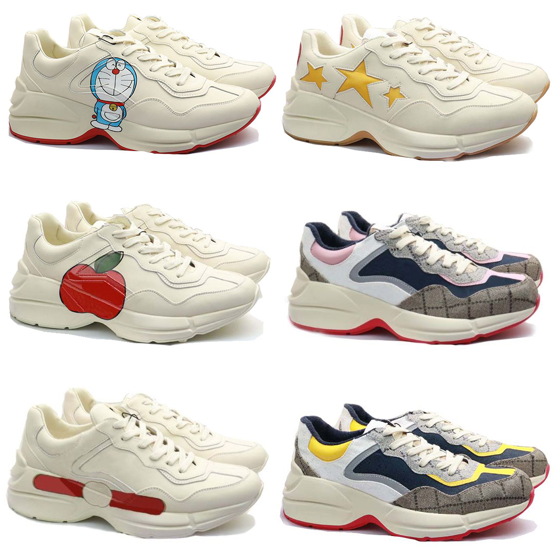 Designer Casual shoes Rhython Men Women Vintage Daddy Sneaker Luxury Runner Trainers Brand Lady soled mens cartoon Beige Blue Black Canvas thick Platform size 36-45