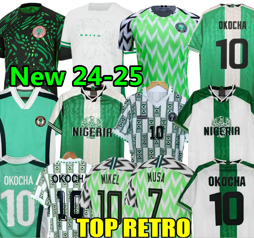 Okocha 2024 Nigeria Retro 1994 Soccer Jerseys 23 24 25 Kanu Finidi Nwogu Futbol Kit Vintage Football Shirt Classic 1996 1998 Ikpeba Yekini IGHALO