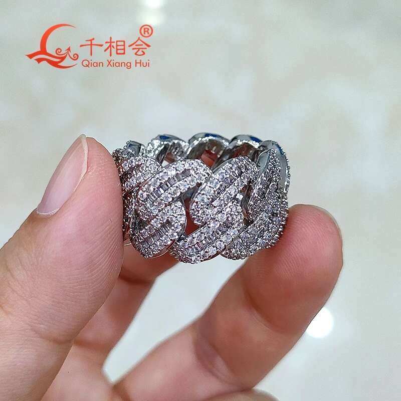Sterling 925 Silver Moissanite Half Moon Ring 15mm Small Square Hip Hop Diamond Unisex Jewelry