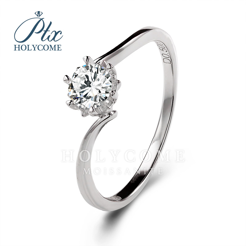 Luxury 925 Sterling Silver Moissanite Diamond Rings 0.5ct Round VVS D Color Rhodium Plated Wedding Engagement Promise Ring Gift for Women