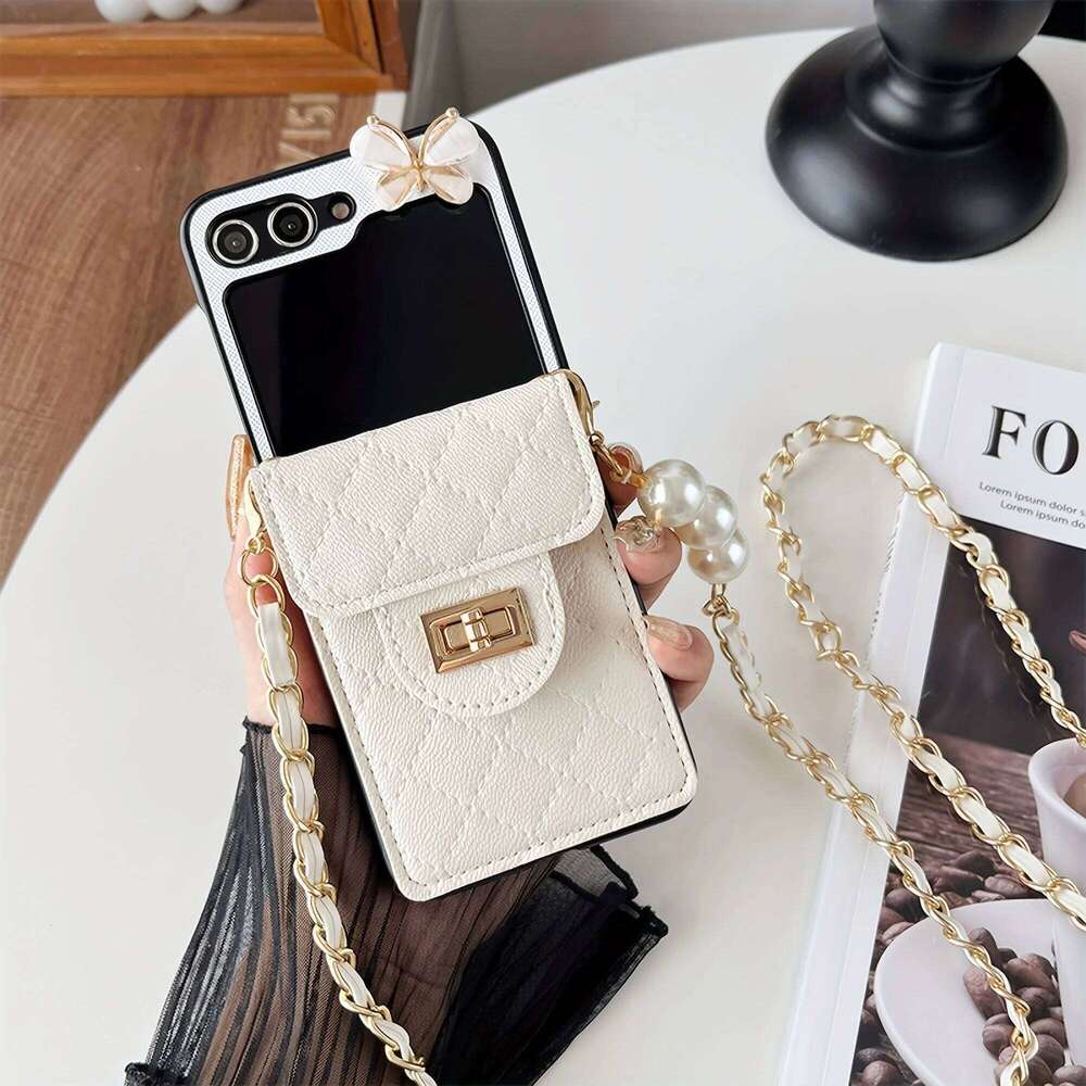 Fashion Leather Folding Phone Butterfly Accessory for Samsung Galaxy Z Flip 6 5 4 3 Girls with Card Case Lanyard