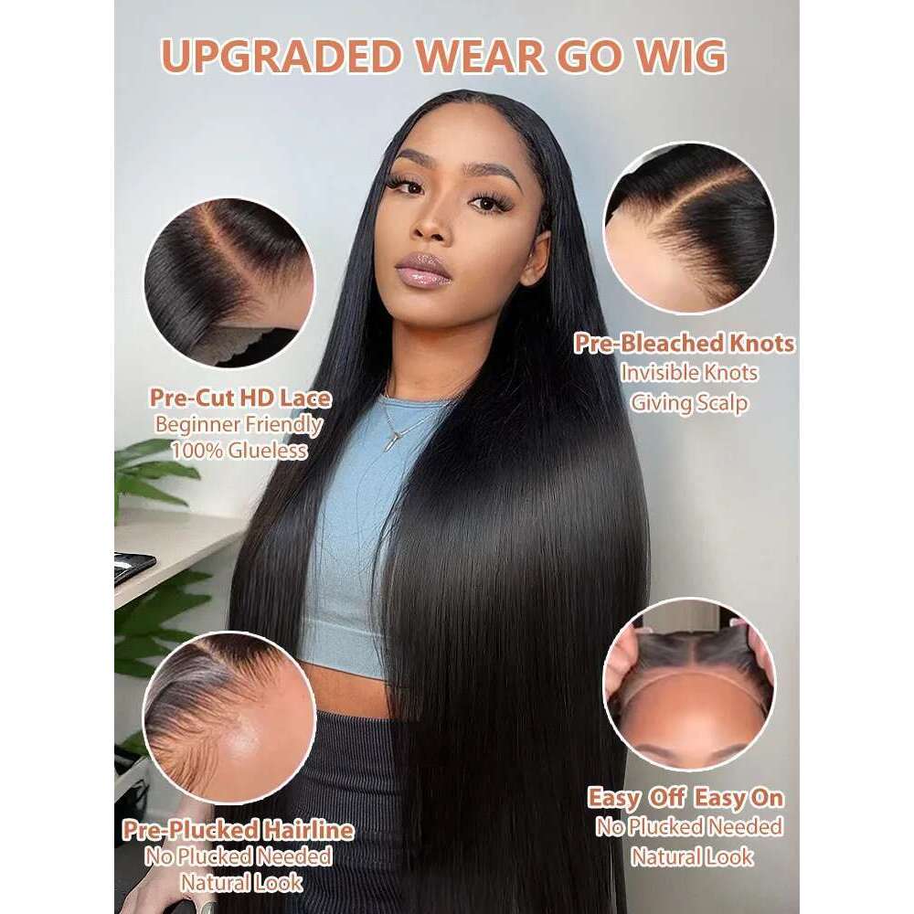 Mossily 30 42 Inch 13x6 HD Front Human Hair Wigs Bone Straight Black Wig 5x5 Lace Closure Glueless Preplucked Remy Raw 250%