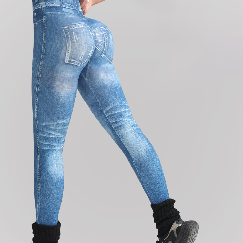 Seamless Comfortable Faux Denim Athletic Pants for Outdoor Wear Featuring a Unique Tree Branch Design