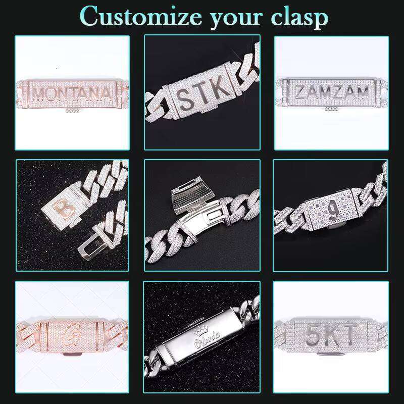 Heavy Solid Sterling Sier 16Mm Mens Vvs1 Round White Moissanite Dias Cuban Link Chain Come With GRA Certificate