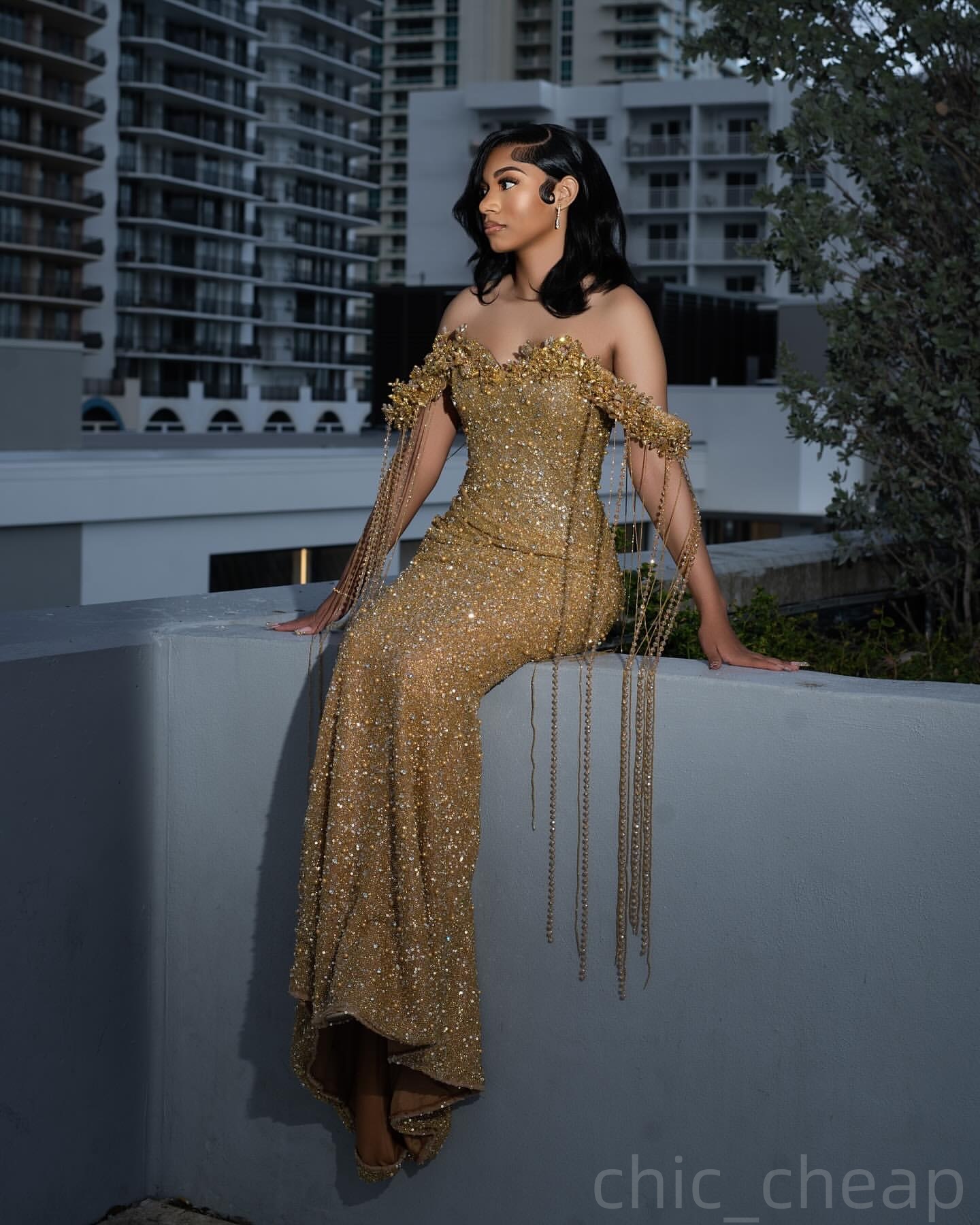 Gold Mermaid Prom Dresses 2025 Sequined Crystals Sweetheart Evening Formal Party Second Birthday Engagement Gowns Plus Size Dress For Special Occasion