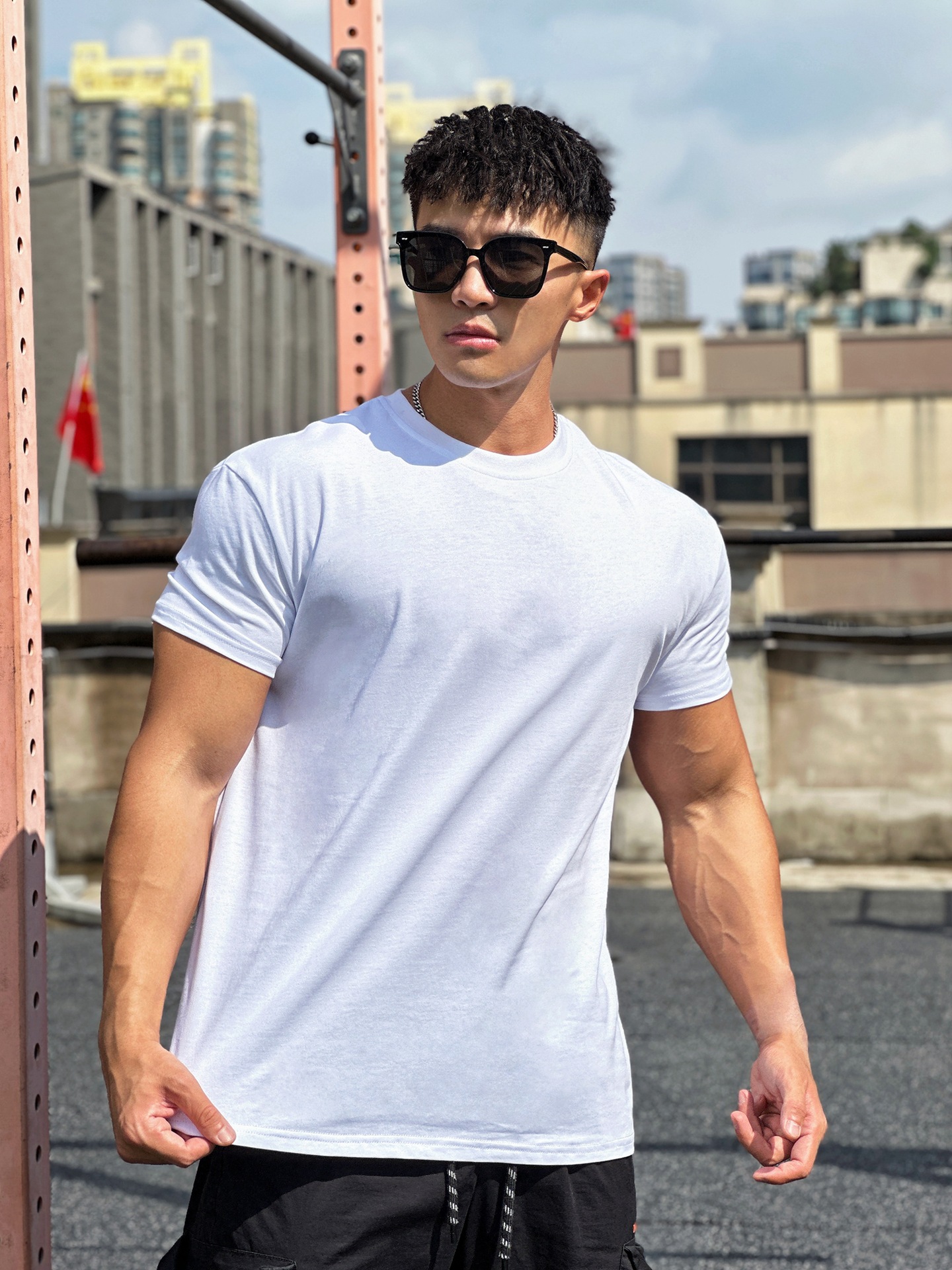 Muscle Exercise Loose Cotton Fitness Short Sleeve Men's Basketball Summer Running Training Elastic Sports T-shirt Round Neck