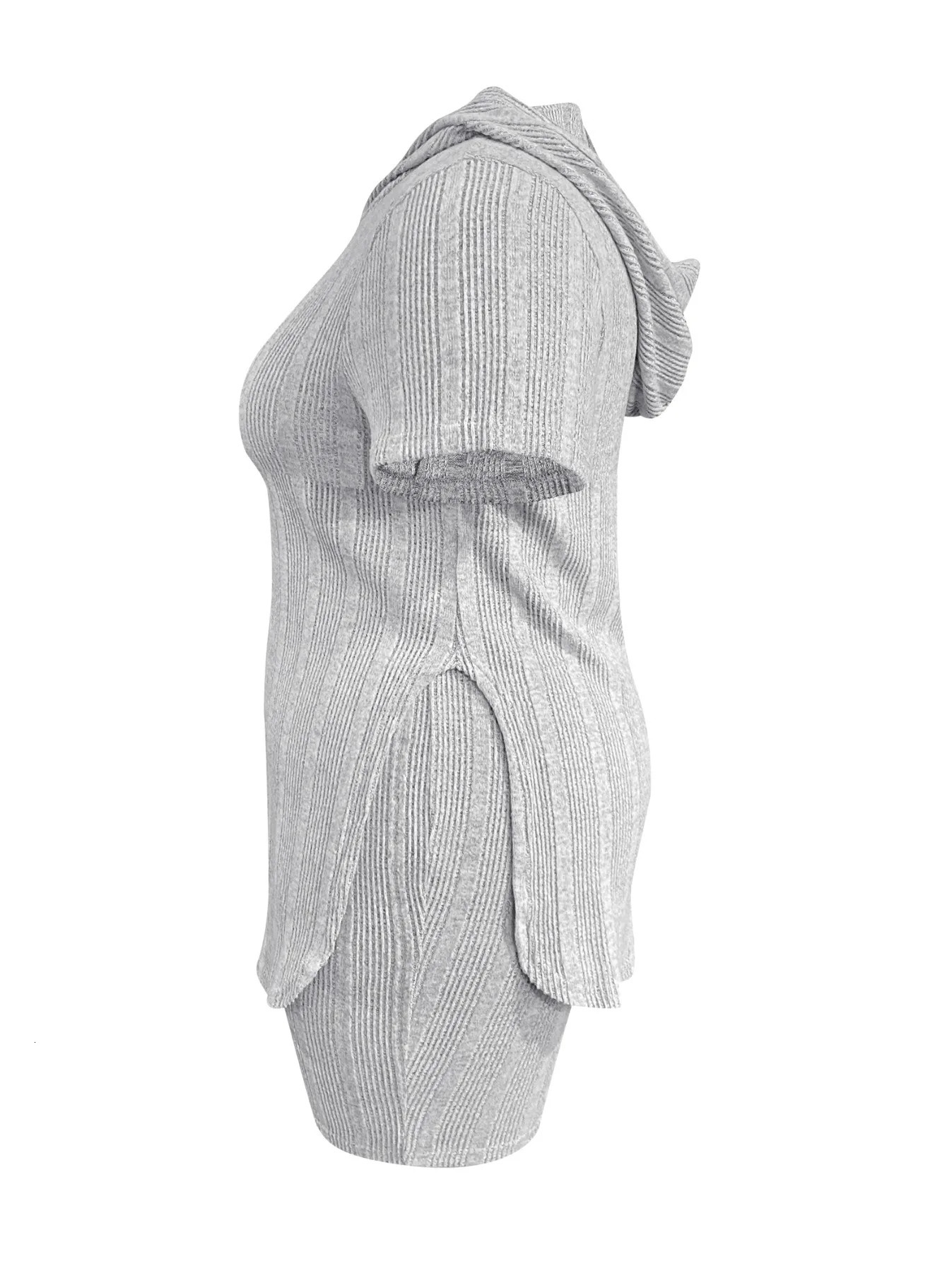 LW plus Size TwoPiece Set casual sport womens matching sets Hooded Short Sleeve Top And Shorts Ensemble for Women 250516Z