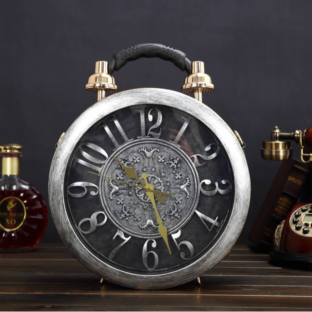 Roman retro personalized clock handbag, creative antique round clock shaped diagonal cross bag