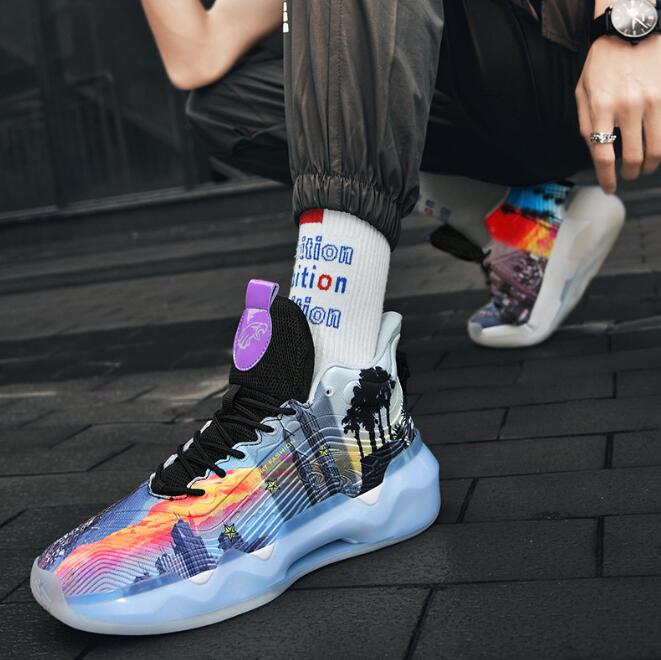 Night light high basketball sneaker for men practical concrete floor boots for teenagers junior high students elementary school and children sports sh