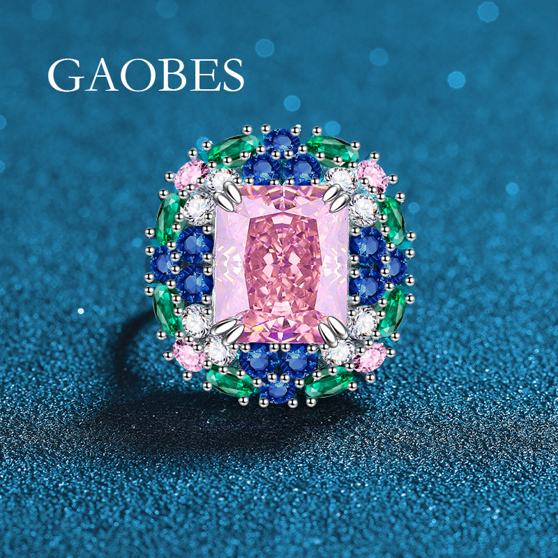 Fashionable Ladies' Open Ring Featuring a Stunning Sakura Pink Ice Flower Set with Genuine Diamonds