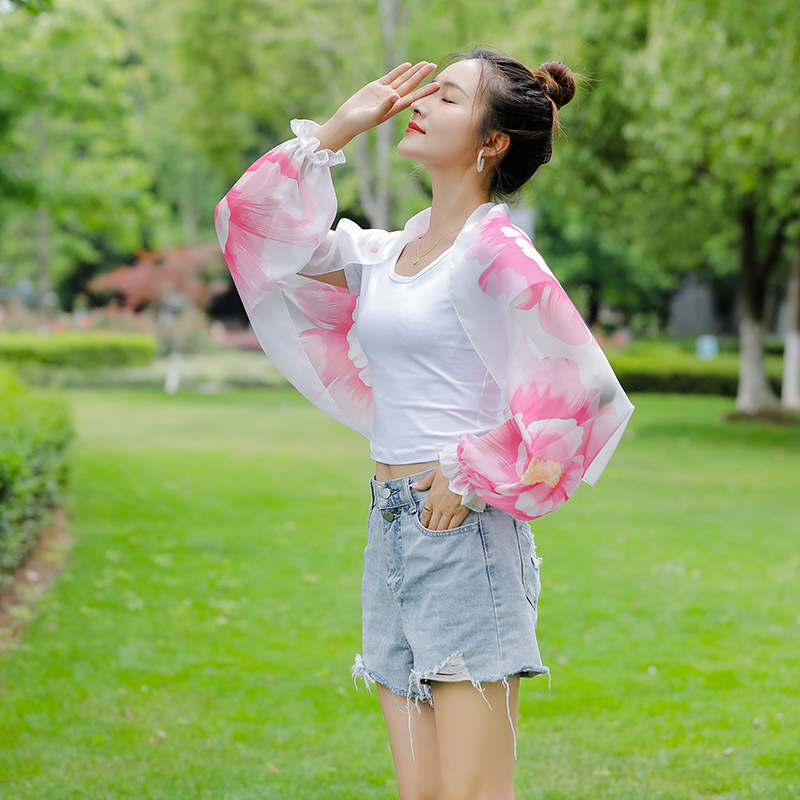 K804 Summer chiffon sun protection shawl cashew print sun protection sleeves long sleeves thin outer wear small shawl scarf women wholesale